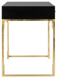 Safavieh Valeria Writing Desk Lacquer Black Gold Metal Wood MDF Couture SFV3528B 889048289604