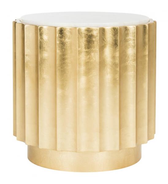 Safavieh Elodie Side Table Gold White MDF Marble Couture SFV3540A 889048339569