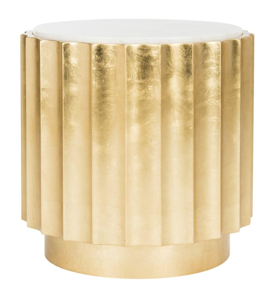Safavieh Elodie Side Table Gold White MDF Marble Couture SFV3540A 889048339569