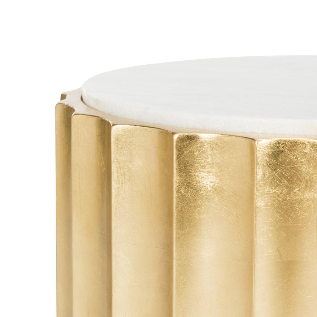 Safavieh Elodie Side Table Gold White MDF Marble Couture SFV3540A 889048339569
