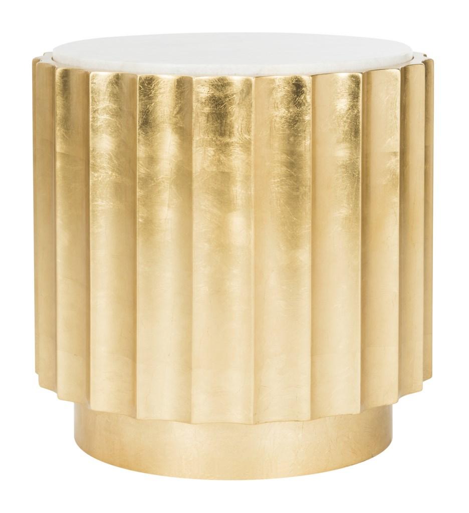 Safavieh Elodie Side Table Gold White MDF Marble Couture SFV3540A 889048339569