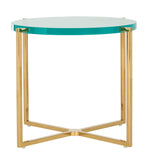 Safavieh Pluto Round Acrylic End Table in Sapphire / Gold Couture SFV3566A