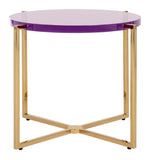 Safavieh Pluto Round Acrylic End Table in Amethyst / Gold Couture SFV3566B