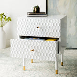 Safavieh Neptune 2 Drawer Side Table in White / Gold Couture SFV3570A