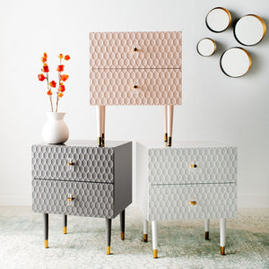 Safavieh Neptune 2 Drawer Side Table Grey / Gold Wood / Metal SFV3570C