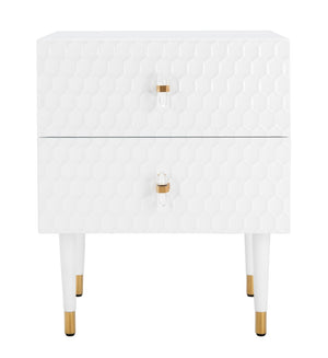 Safavieh Neptune 2 Drawer Side Table in White / Gold Couture SFV3570A