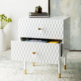 Safavieh Neptune 2 Drawer Side Table in White / Gold Couture SFV3570A