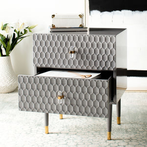 Safavieh Neptune 2 Drawer Side Table Grey / Gold Wood / Metal SFV3570C
