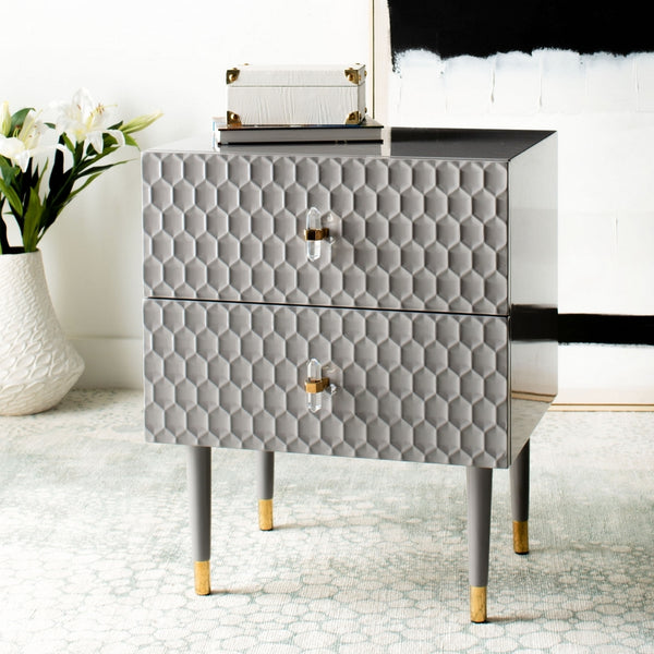 Safavieh Neptune 2 Drawer Side Table Grey / Gold Wood / Metal SFV3570C