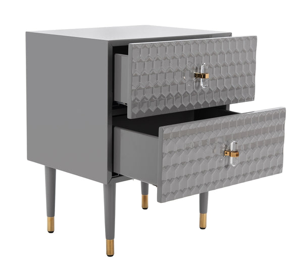 Safavieh Neptune 2 Drawer Side Table Grey / Gold Wood / Metal SFV3570C