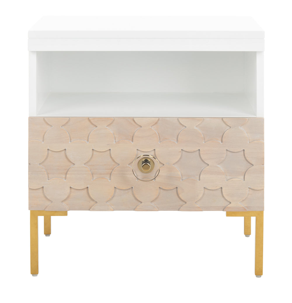 Safavieh Sylvie 1 Drawer Side Table in White / Gold Couture SFV3575A