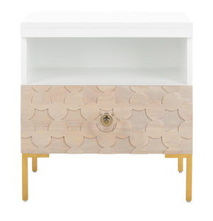 Safavieh Sylvie 1 Drawer Side Table in White / Gold Couture SFV3575A