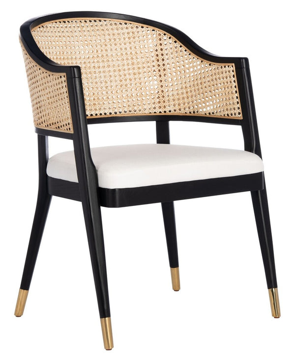 Safavieh Rogue Rattan Dining Chair Black / Natural Wood / Rattan / Metal / Fabric SFV4106A