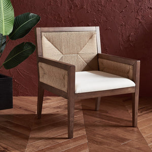 Safavieh Emilio Woven Accent Chair Walnut / Natural Wood / Woven Paper / Fabric / Foam SFV4124D