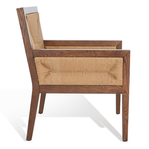 Safavieh Emilio Woven Accent Chair Walnut / Natural Wood / Woven Paper / Fabric / Foam SFV4124D