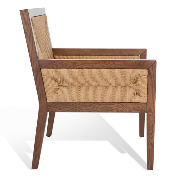 Safavieh Emilio Woven Accent Chair Walnut / Natural Wood / Woven Paper / Fabric / Foam SFV4124D