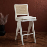 Safavieh Colette Rattan Barstool White / Natural Wood / Rattan / Fabric SFV4134C