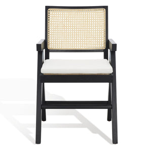 Safavieh Colette Rattan Armchair  Black / Natural Wood / Rattan / Fabric SFV4136A