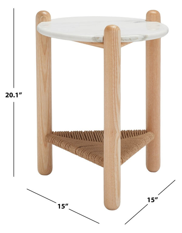 Safavieh Macianna Woven Shelf Accent Table White / Natural Wood / Woven Cord / Marble SFV4145B-2BX