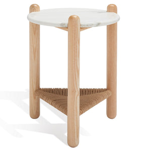 Safavieh Macianna Woven Shelf Accent Table White / Natural Wood / Woven Cord / Marble SFV4145B-2BX
