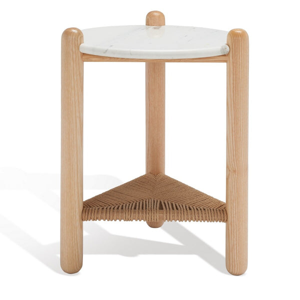 Safavieh Macianna Woven Shelf Accent Table White / Natural Wood / Woven Cord / Marble SFV4145B-2BX