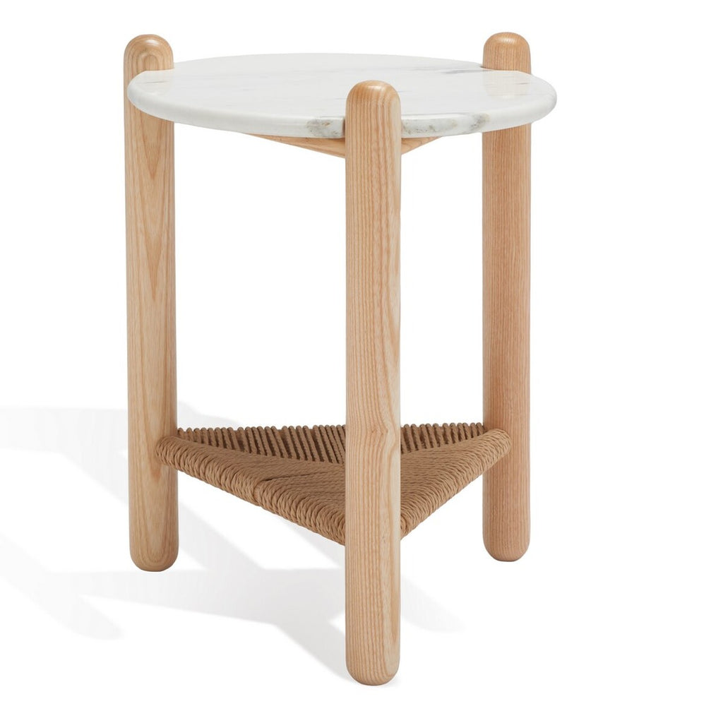 Safavieh Macianna Woven Shelf Accent Table White / Natural Wood / Woven Cord / Marble SFV4145B-2BX