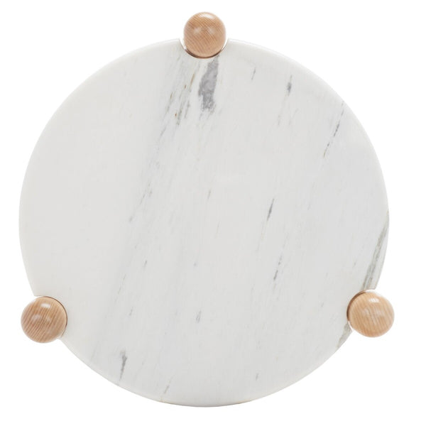 Safavieh Macianna Woven Shelf Accent Table White / Natural Wood / Woven Cord / Marble SFV4145B-2BX