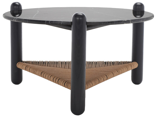 Safavieh Macianna Woven Shelf Coffee Table Black Wood / Woven Cord / Marble SFV4146A-2BX
