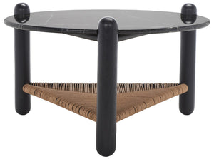 Safavieh Macianna Woven Shelf Coffee Table Black Wood / Woven Cord / Marble SFV4146A-2BX