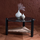 Safavieh Macianna Woven Shelf Coffee Table Black Wood / Woven Cord / Marble SFV4146A-2BX