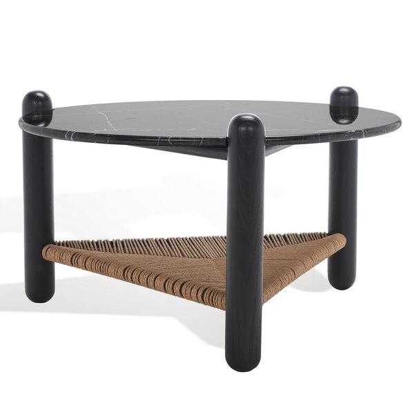 Safavieh Macianna Woven Shelf Coffee Table Black Wood / Woven Cord / Marble SFV4146A-2BX