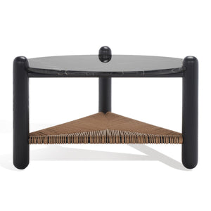 Safavieh Macianna Woven Shelf Coffee Table Black Wood / Woven Cord / Marble SFV4146A-2BX