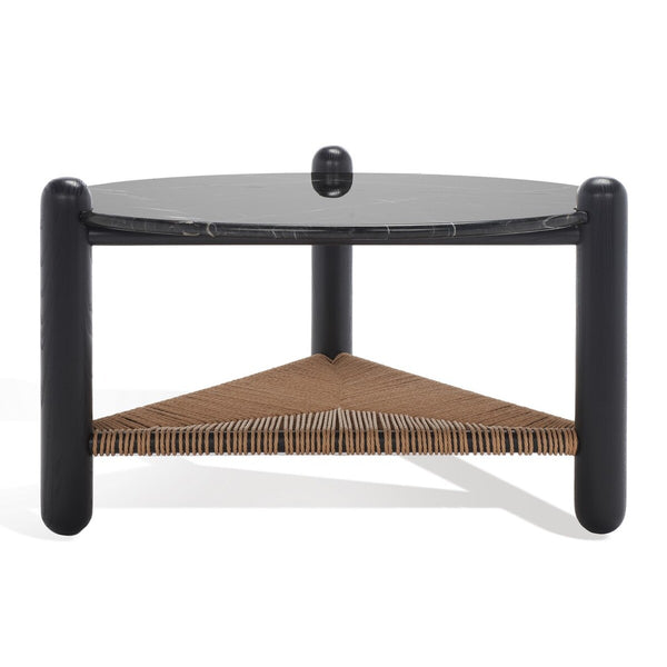 Safavieh Macianna Woven Shelf Coffee Table Black Wood / Woven Cord / Marble SFV4146A-2BX