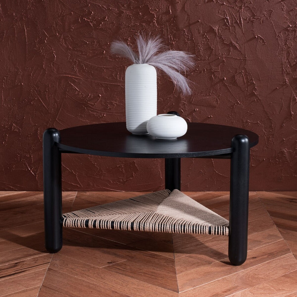 Safavieh Macianna Woven Shelf Coffee Table Black Wood / Woven Cord / Mdf Veneer SFV4146C