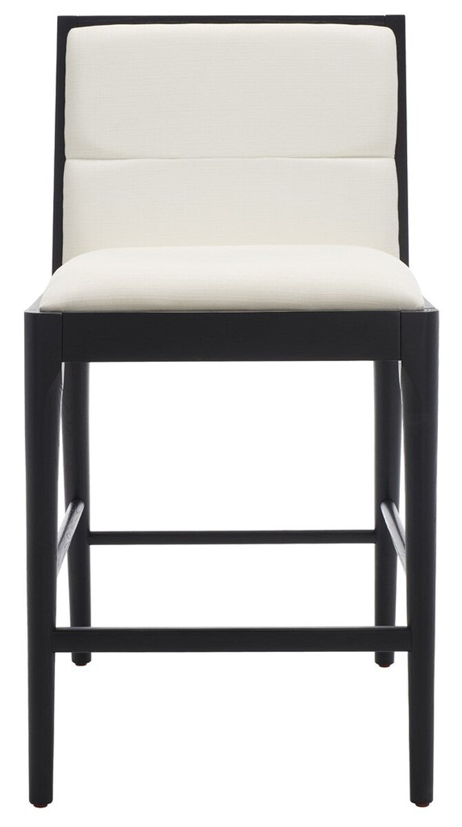 Safavieh Laycee Linen And Wood Counter Stool - Set of 2 Black / White Wood / Fabric / Foam SFV4147A-SET2