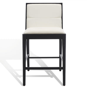 Safavieh Laycee Linen And Wood Counter Stool - Set of 2 Black / White Wood / Fabric / Foam SFV4147A-SET2