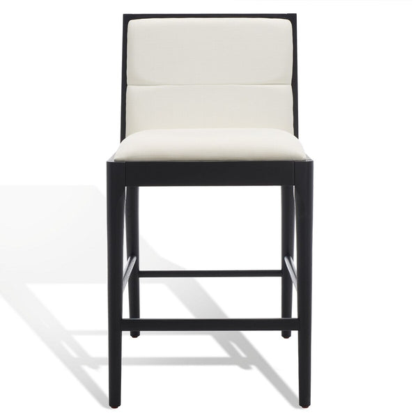 Safavieh Laycee Linen And Wood Counter Stool - Set of 2 Black / White Wood / Fabric / Foam SFV4147A-SET2