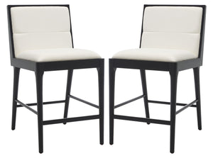 Safavieh Laycee Linen And Wood Counter Stool - Set of 2 Black / White Wood / Fabric / Foam SFV4147A-SET2