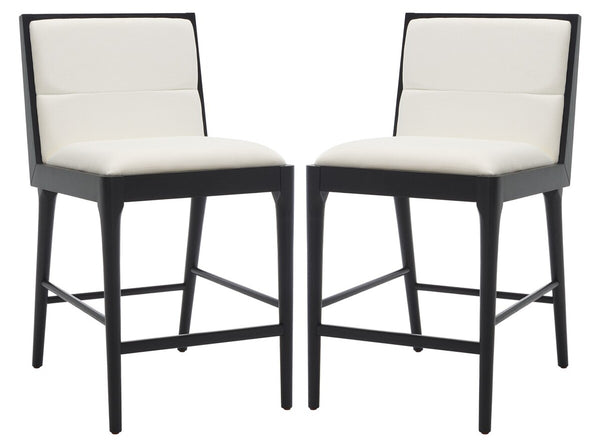 Safavieh Laycee Linen And Wood Counter Stool - Set of 2 Black / White Wood / Fabric / Foam SFV4147A-SET2