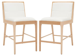Safavieh Laycee Linen And Wood Counter Stool Natural / White