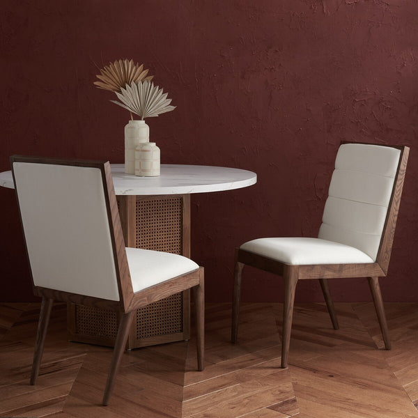 Safavieh Laycee Linen And Wood Dining Chair Walnut / White