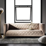 Safavieh Luanna Sofa Diamond Trellis Dusty Rose Gold Fabric Metal Pine Wood Polyester Couture SFV4505B 889048472549