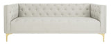 Safavieh Florentino Sofa Tufted Light Grey Gold Fabric Metal Pine Wood Polyester Couture SFV4506A 889048472556