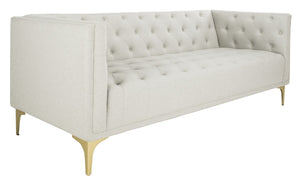 Safavieh Florentino Sofa Tufted Light Grey Gold Fabric Metal Pine Wood Polyester Couture SFV4506A 889048472556