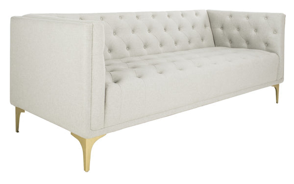 Safavieh Florentino Sofa Tufted Light Grey Gold Fabric Metal Pine Wood Polyester Couture SFV4506A 889048472556