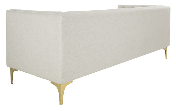 Safavieh Florentino Sofa Tufted Light Grey Gold Fabric Metal Pine Wood Polyester Couture SFV4506A 889048472556