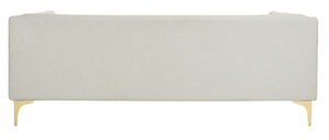 Safavieh Florentino Sofa Tufted Light Grey Gold Fabric Metal Pine Wood Polyester Couture SFV4506A 889048472556
