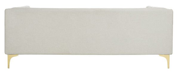 Safavieh Florentino Sofa Tufted Light Grey Gold Fabric Metal Pine Wood Polyester Couture SFV4506A 889048472556