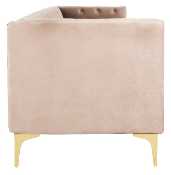 Safavieh Florentino Sofa Tufted Dusty Rose Gold Fabric Metal Pine Wood Polyester Couture SFV4506B 889048472563
