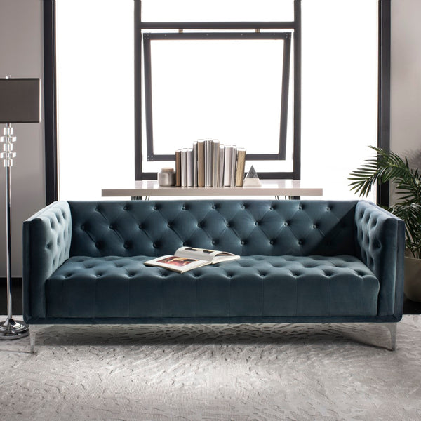 Safavieh Florentino Tufted Sofa Dusty Blue 100% Polyester SFV4506C 889048308947
